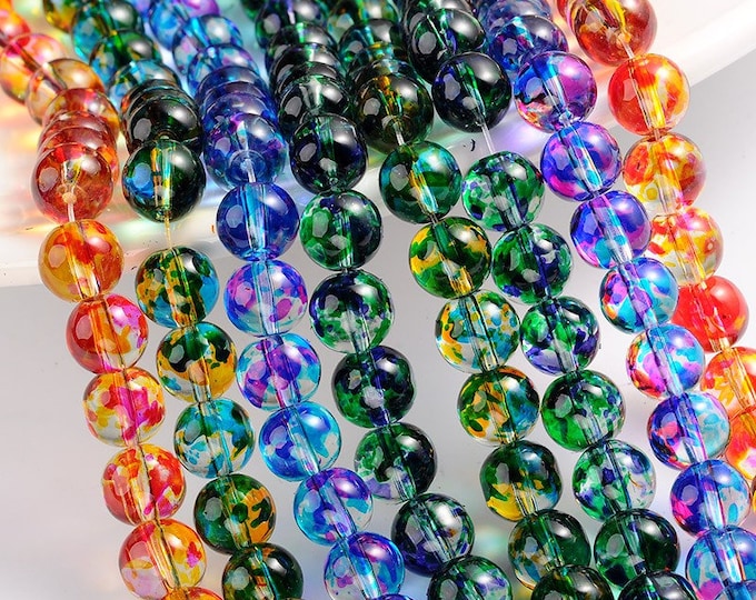 1 Strand 8mm Choice of Color Round Spray Painted Transparent Glass Beads (A31)