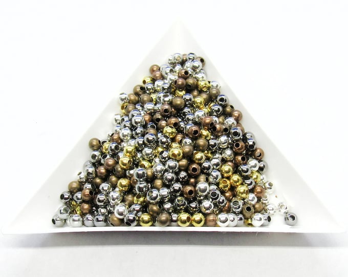 50G (Approx 1500) 3mm Assorted Tone Alloy Round Spacer Beads  (A159b)