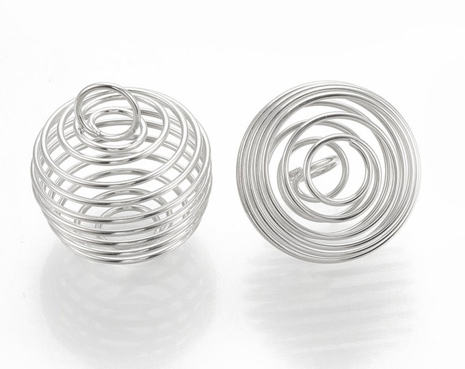 10 Platinum Tone Alloy Spiral Bead Cages 28.5 x 25mm (a217a)