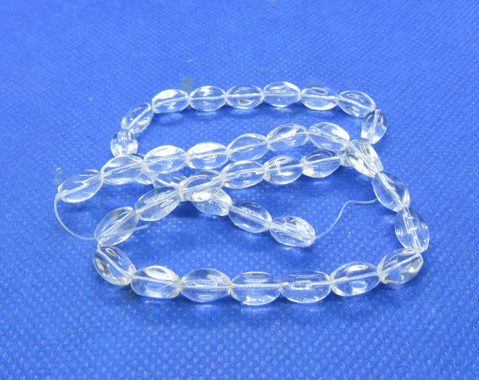 1 Strand 8x6mm Clear 3 Sided Oval Glass Beads (A136d)