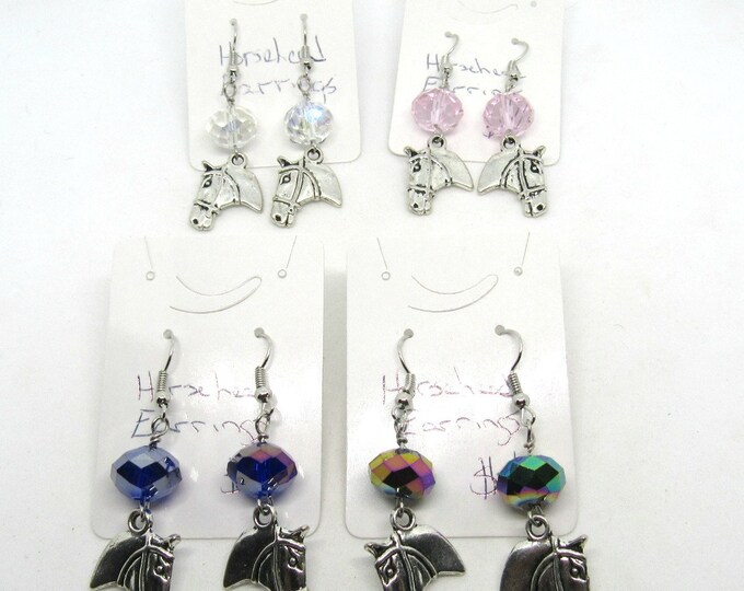 Crystal Horse Head Earrings w/ Silver Tone Earwires  (J3e1-4)