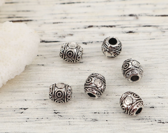 50 Antique Silver 7x6mm Alloy Barrel Spacer Beads  (A246c)