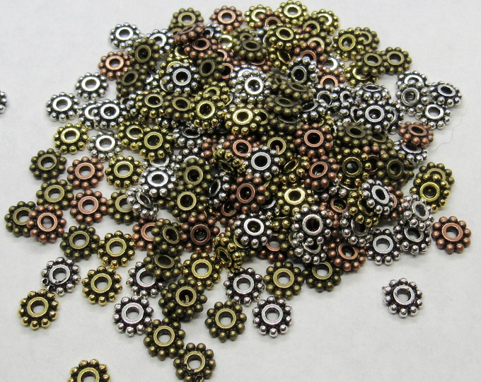 200 Mixed Colors 6.5mm Alloy Flower Spacer Beads (A143j)