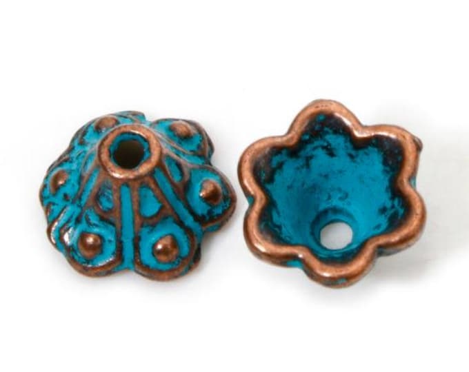 50 Red Copper Tone w/Patina Alloy Bead Caps 10x5mm (378f)