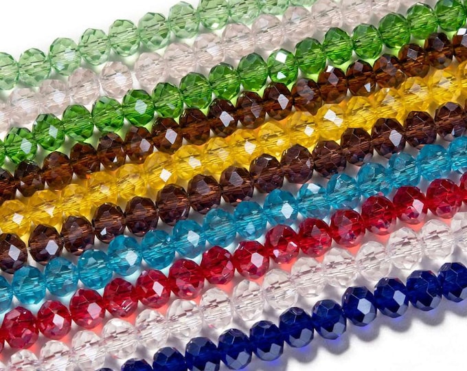 Choice of Color 1 Strand 6x5mm Pearl Luster Transparent Faceted Glass Rondelle Beads (A238i1-5)