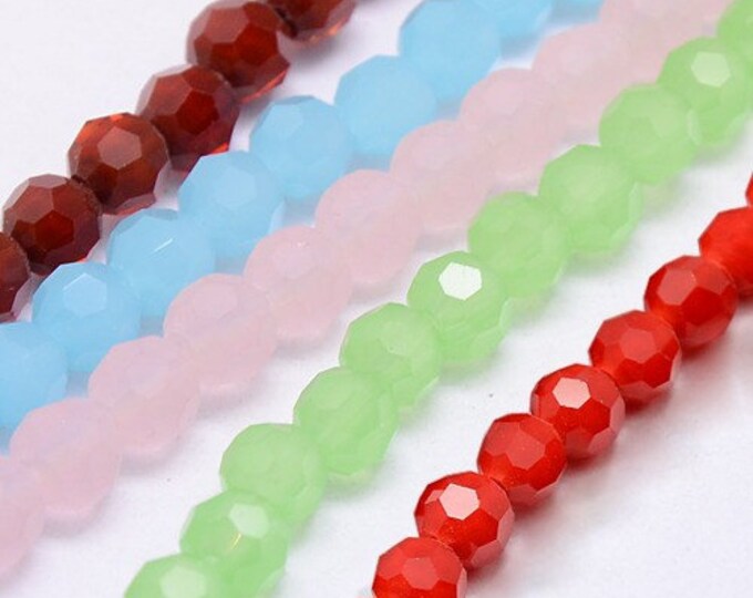 Choice of Color 1 Strand 4mm Round Faceted Glass Beads (A270i-L)