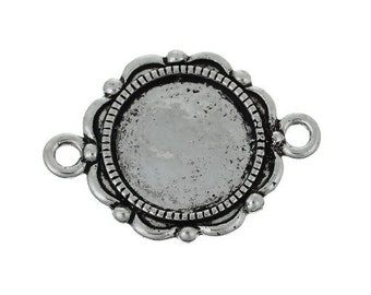 10 Antique Silver Cabochon Round Pendant Trays 27x19mm (Fits 14mm Cabs) (A267L)