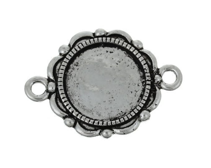 10 Antique Silver Cabochon Round Pendant Trays 27x19mm (Fits 14mm Cabs) (A267L)
