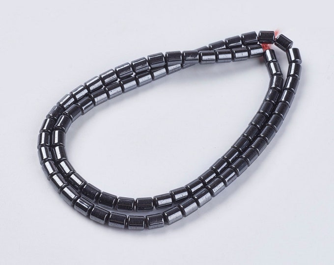 1 Str Grade A 4x5mm Column Non-magnetic Synthetic Hematite Beads Dark Gray (A282f)