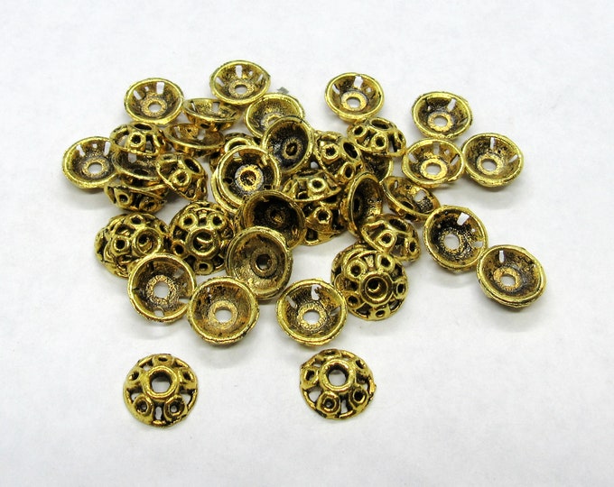50 Antique Gold Tone Alloy Bead Caps 10mm (A98h)