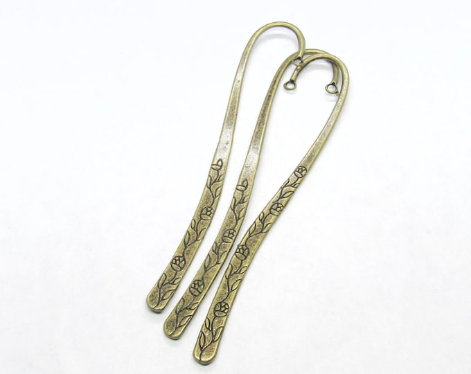 3 Antique Bronze Tibetan Alloy Bookmark Findings 122mm (A156p)