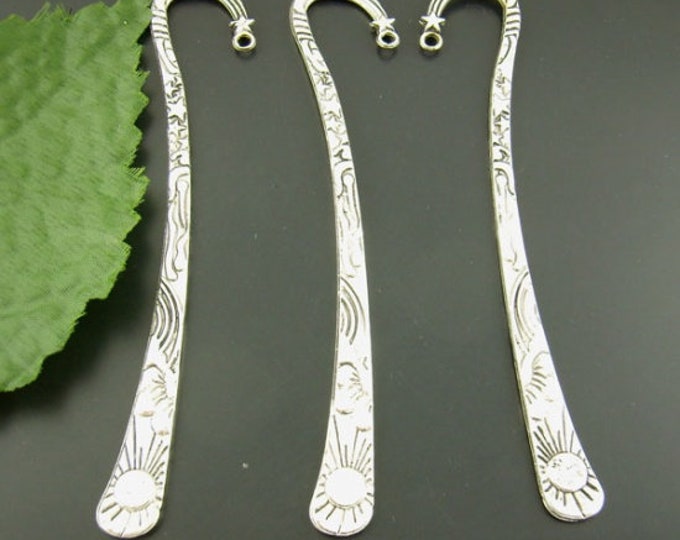 3 Antique Silver Tibetan Alloy Bookmark Findings 123mm (A18f)