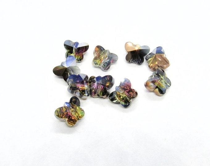 10 Faceted Crystal Butterfly Beads 8x8mm - Coppery AB (A86e)