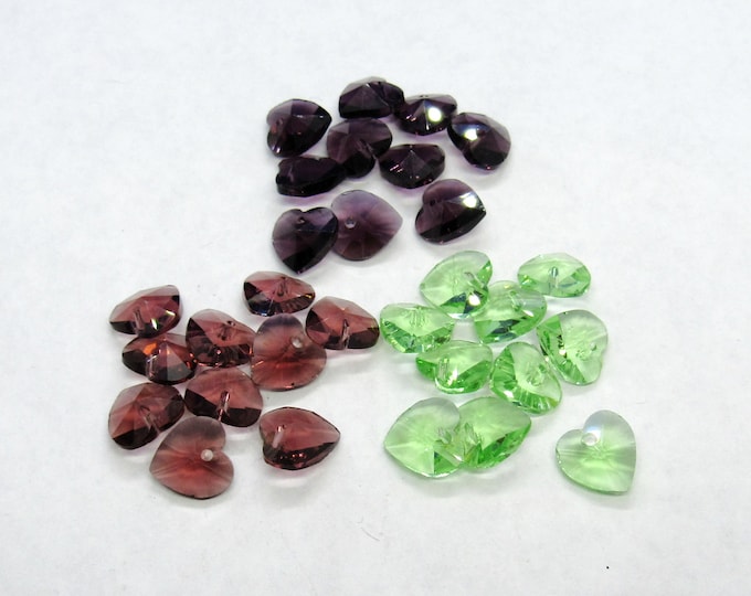 Choice of Color Faceted 10mm Heart Glass Crystal Beads (A103a-e)