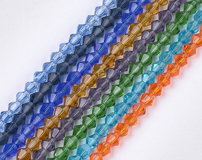 Choice of Color 1 Strand Transparent 6mm Faceted Glass Bicone Beads