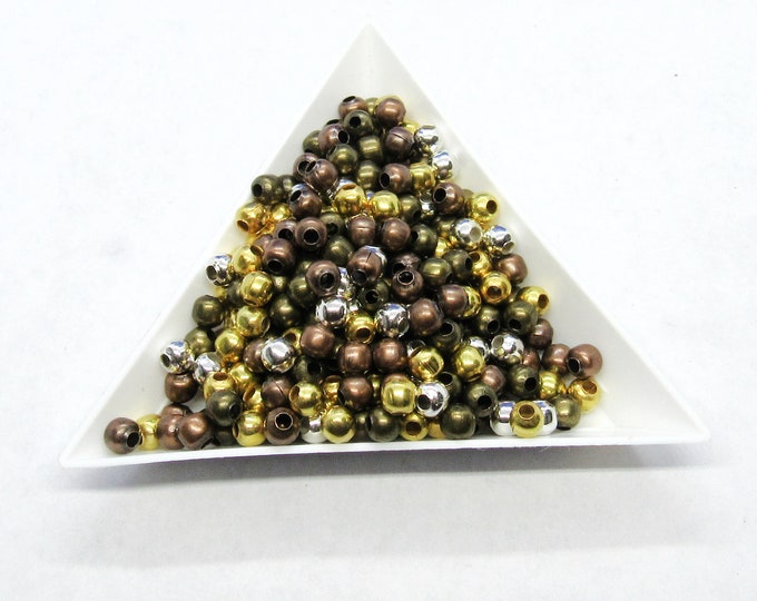 50G (Approx 900) 4mm Assorted Tone Alloy Round Spacer Beads  (A159c)