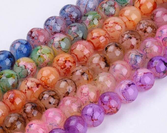 1 Strand 8mm Choice of Color Round Spray Painted Imitation Opalite Glass Beads (A192/120)