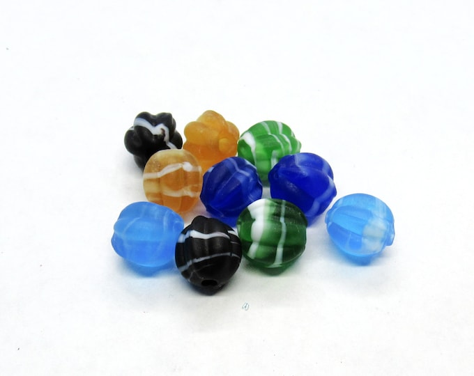 10 Assorted Color Loose 10mm Handmade Lampwork Glass Pumpkin Beads  (A72a)