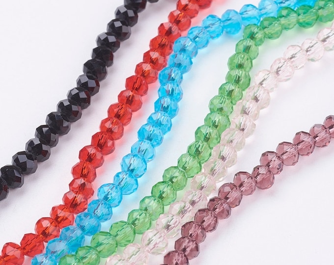 1 Str 4x3mm Choice of Color Transparent Faceted Glass Rondelle Beads (A11a/b)