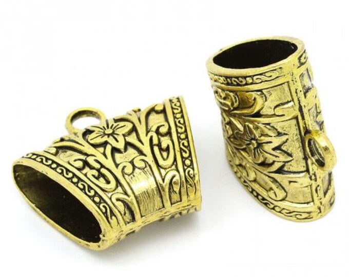 2 Antique Gold Alloy Wrap Scarf Bails w/Flower Pattern 4x3.8cm (A481b)