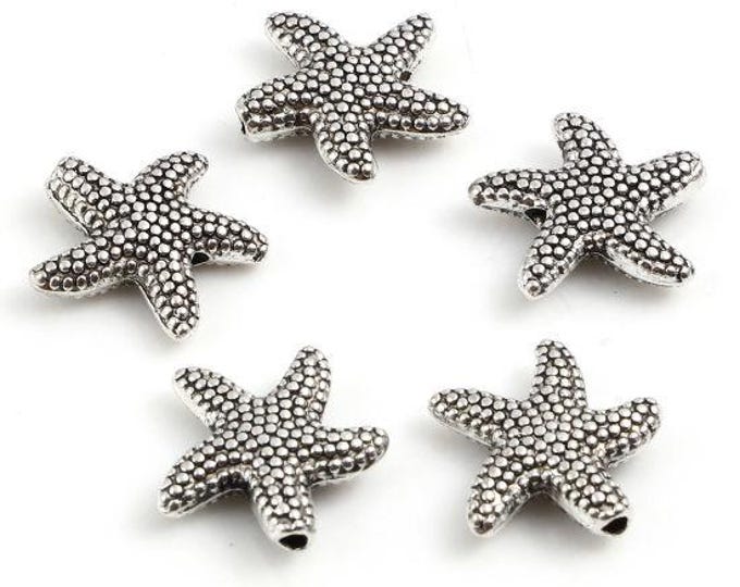10 Antique Silver Alloy Starfish Shaped Spacer Beads 14x13.5mm  (A317e)