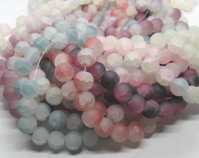 Choice of Color 1 Strand Frosted 10mm Round Crackle Glass Beads (A525a/b-528a)(10/25)