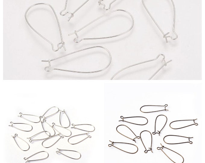 20 Pr (40pcs) Choice of Color Tone Brass Kidney Ear Wires 33x14mm-21g