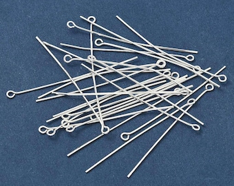 100 Silver Plated Brass Eye Pins 50mm/21g  (A66e)