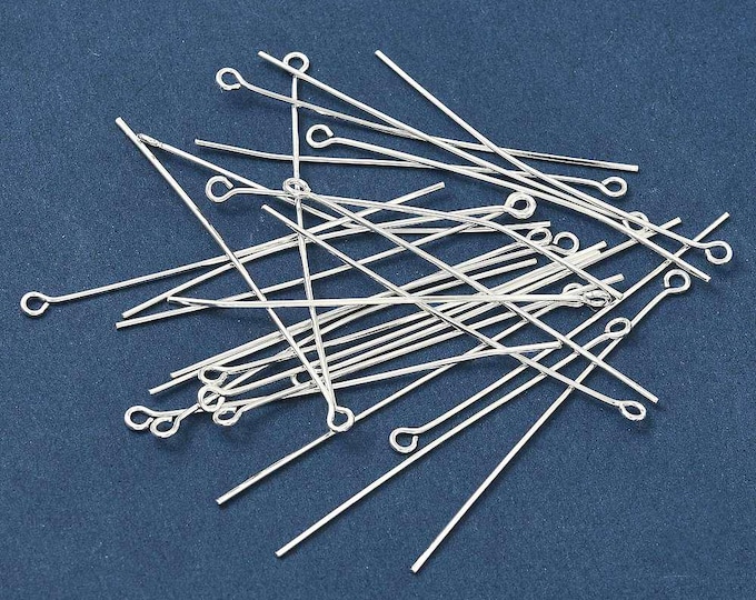 100 Silver Plated Brass Eye Pins 50mm/21g  (A66e)