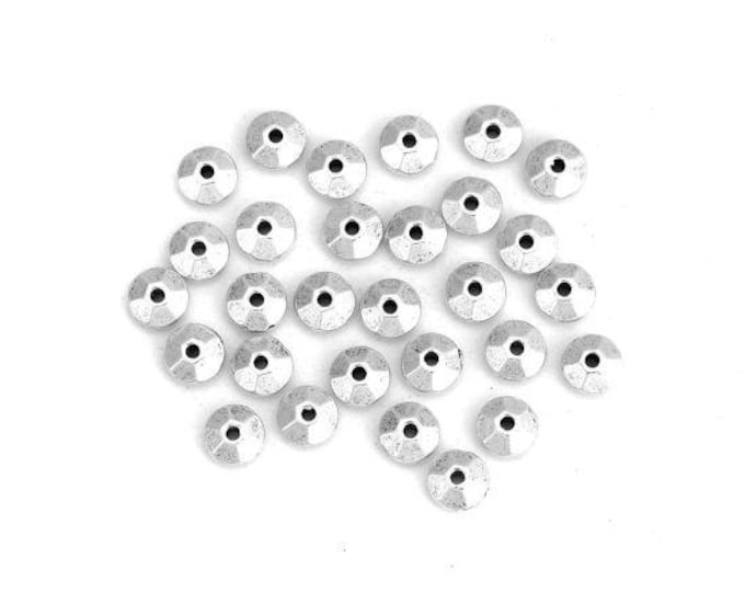 100Pcs Zinc Based Alloy Silver Tone Flying Saucer Spacer Beads 6mm (80d)