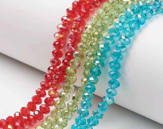Choice of Color 1 Strand 6x5mm Electroplate Half Rainbow Plated Faceted Glass Rondelle Beads (A238d1-5)