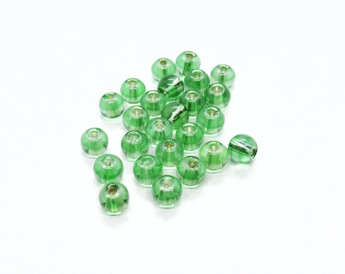 50 pcs Transparent Silver Lined 6mm Green Round Glass Beads (A128q)