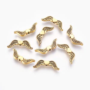 Antique Gold  Tone 20x7mm Alloy Angel Wing w/Heart Spacer Beads (A484i/J)