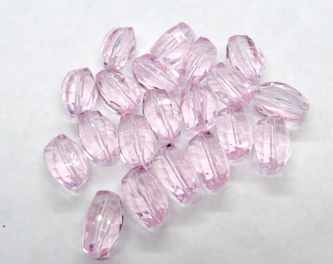 20 Vintage 14x10mm Lucite Faceted Oval Beads - Pink (A130w)