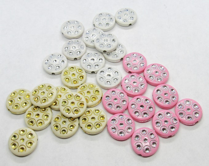 Choice of 10 Vtg German Acrylic 16 x 5mm Flat Round Beads (A4g-i)