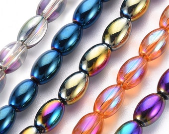 1 Strand 6.5x4.5mm Choice of Color Electroplate Oval Glass Beads (A304e-i)