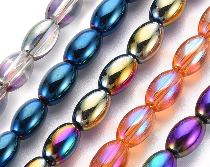 1 Strand 6.5x4.5mm Choice of Color Electroplate Oval Glass Beads (A304e-i)