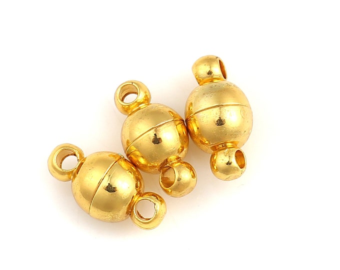 5 Gold Plated Copper 6x12mm Round Magnetic Clasps  (A246g)