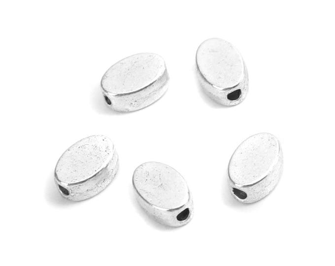 50 Silver Plated 6 x 4mm Flat Oval Spacer Beads (A478a)
