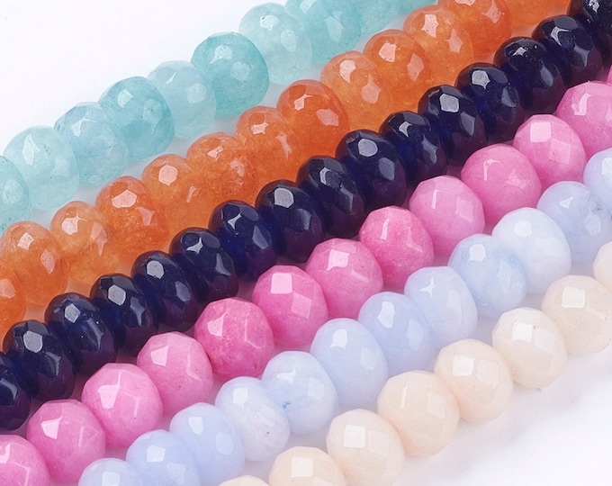 Choice of 1 Strand 6x8mm Dyed Faceted Rondelle Natural Jade Beads (A111p1-3)