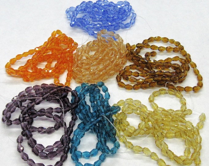 1 Strand 5x3mm Choice of Color Transparent Teardrop Glass Beads (A131Q)