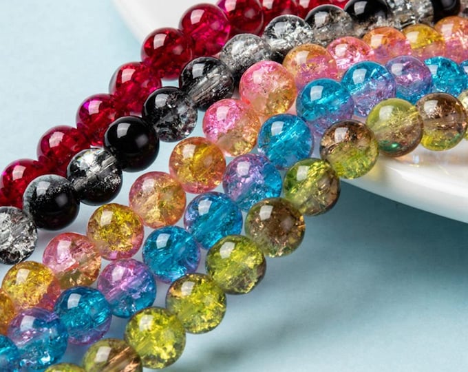 Wholesale Lot of 10 Strands 8mm 2-Tone Crackle Glass Beads (Desk-K)
