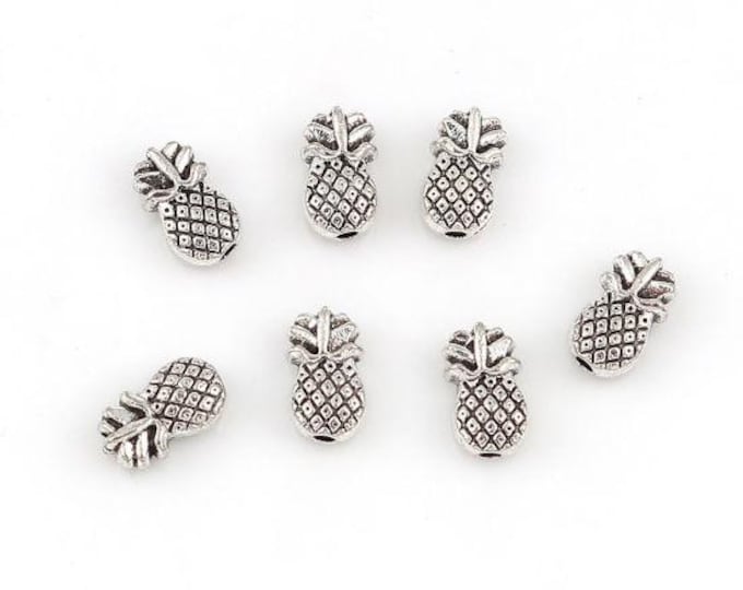 25 Antique Silver Tone 10 x 6mm Pineapple Spacer Beads (A498g)