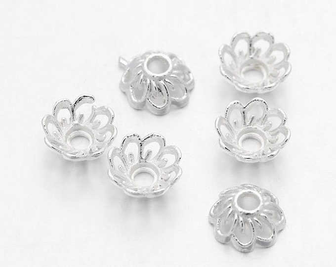 50 Silver Tone Alloy Bead Caps 9x4mm (A39h)