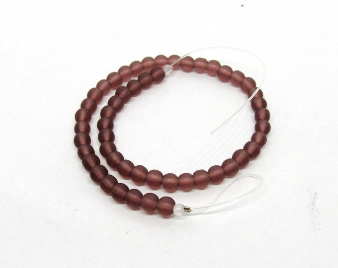 1 Strand 4mm Round Cultured Sea Glass Beads - Med Amethyst (A12f)