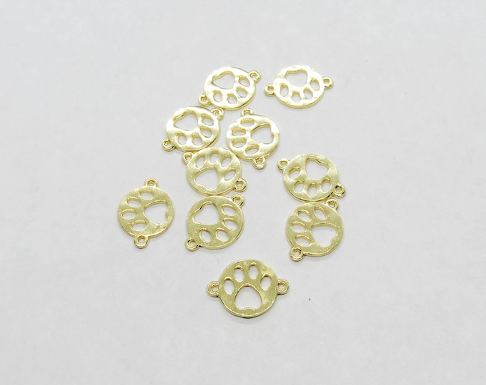2 Stainless Steel (201) Gold Tone Paw Print Connector Links  12mm x 15.5mm  (A104c1)