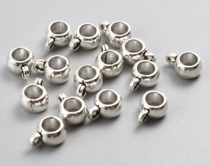 25 Silver Tone 9 x 4mm Alloy Round Pendant Bails  (A377r)