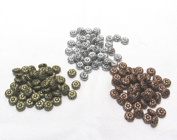 Choice of Tone 50pcs 7.5mm Alloy Flower Spacer Beads (A277c/51a-b)