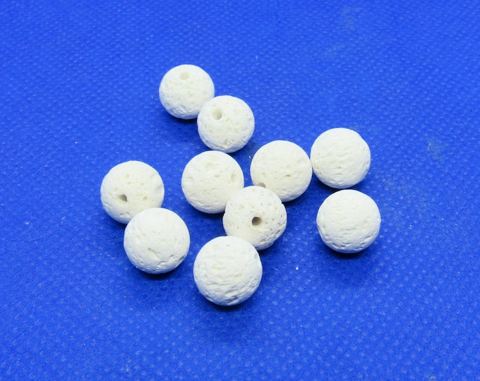 10 Loose White Lava Rock 10mm Round Beads (A87k)