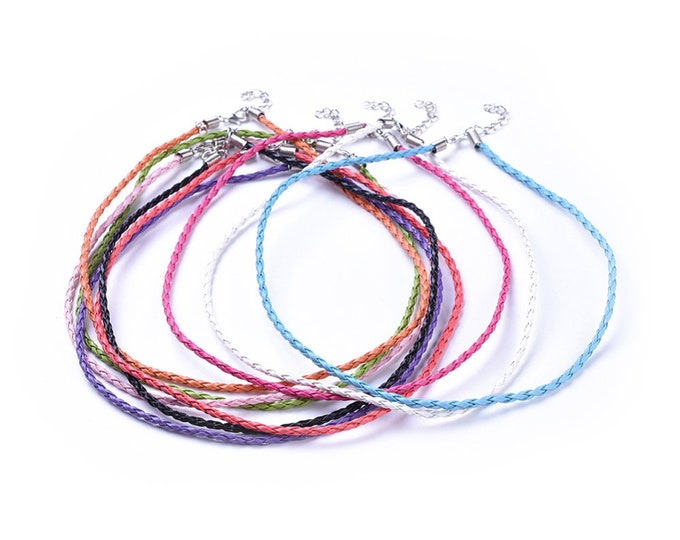 Choice of Color 3 Imitation Leather Braided Cord Necklaces w/Platinum Findings 16.5" (a49n-u)